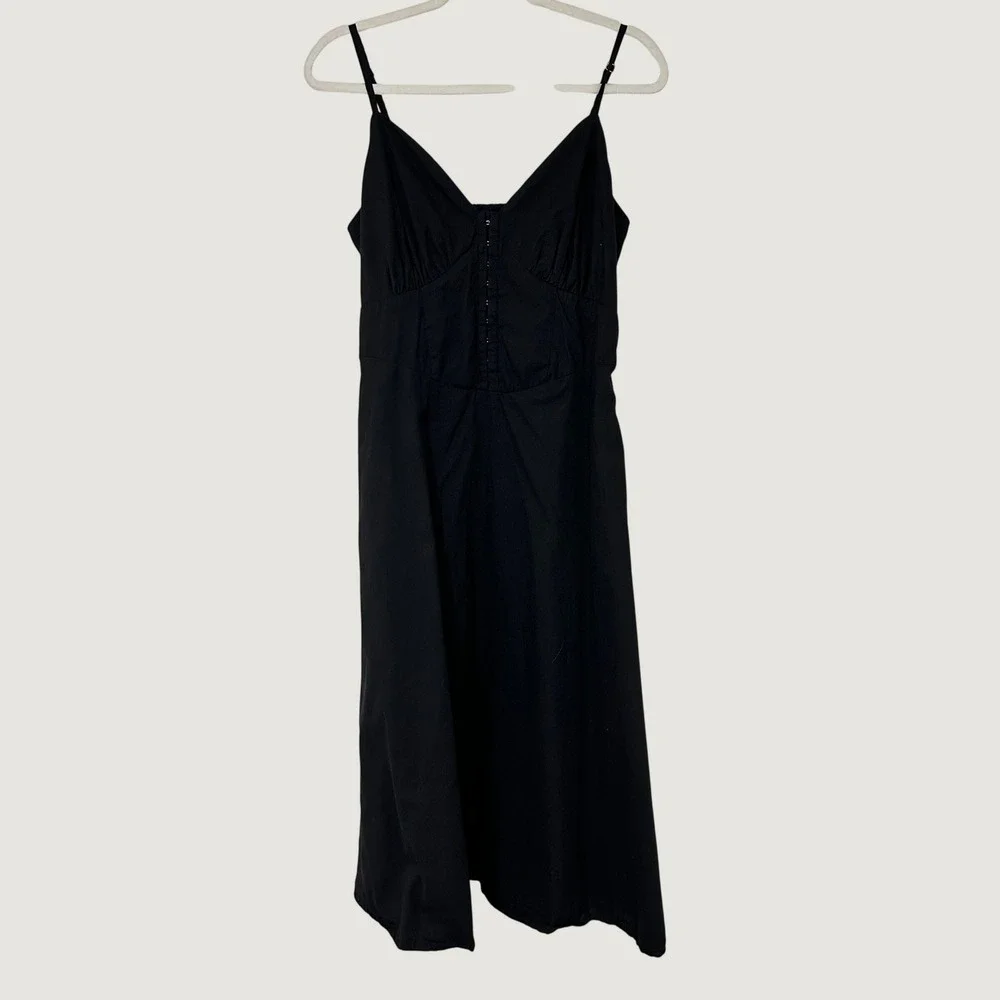 Japna Women Black Cotton Hook Eye Corset Midi Dress Goth Y2K L‎